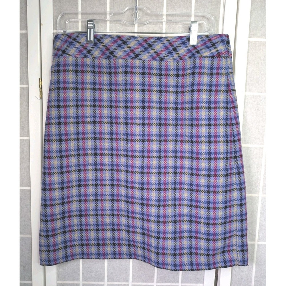 Talbots Plaid A-Line Skirt Womens 6 Petite Purple Blue Wool Blend Lined Back Zip